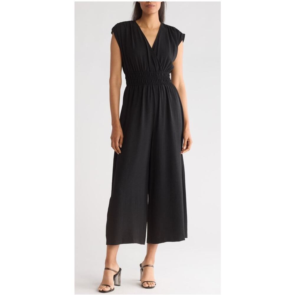 NWT Calvin Klein Wide Leg Jumpsuit 6 Tan Crepe Minimalist Luxe Chic